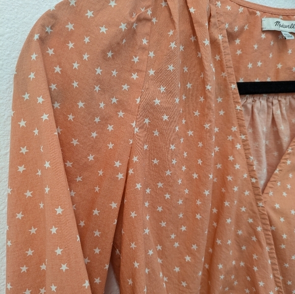 Madewell Peach/Coral Cotton Wrap Top Star Design sz XXS Preppy 4th Of July - Picture 3 of 13